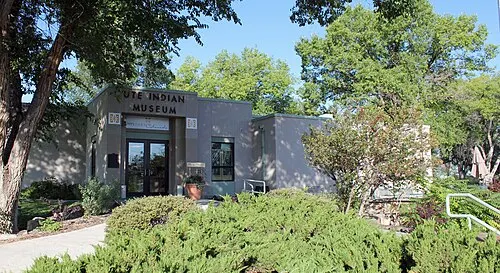 The Ute Indian Museum building on Chipeta Drive in Montrose, with UTE INDIAN MUSEUM carved into the stone above the entrance doors
