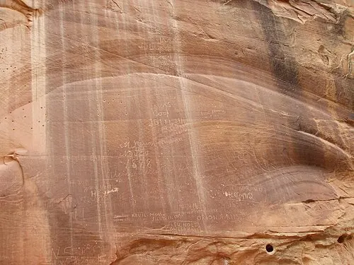 The Pioneer Register, a sandstone panel in Capitol Gorge covered in names carved by settlers and Latter-day Saint travellers from the 1870s onward