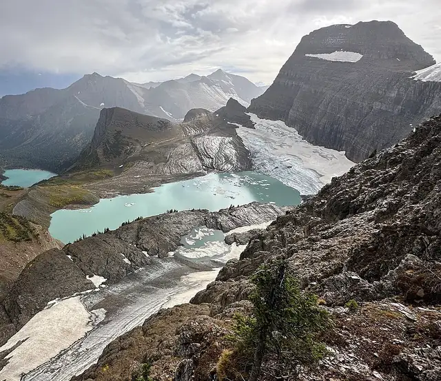 Grinnell Glacier above a meltwater lake in Glacier National Park.