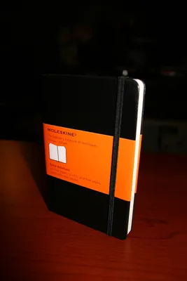 A small ruled Moleskine pocket notebook, the kind that fits in a back pocket.
