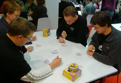Cards from the symbol-matching game Dobble, sold in the United States as Spot It.